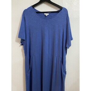 J Jill Woman Plus Size Blue Maxi Dress With Pockets 2X H72